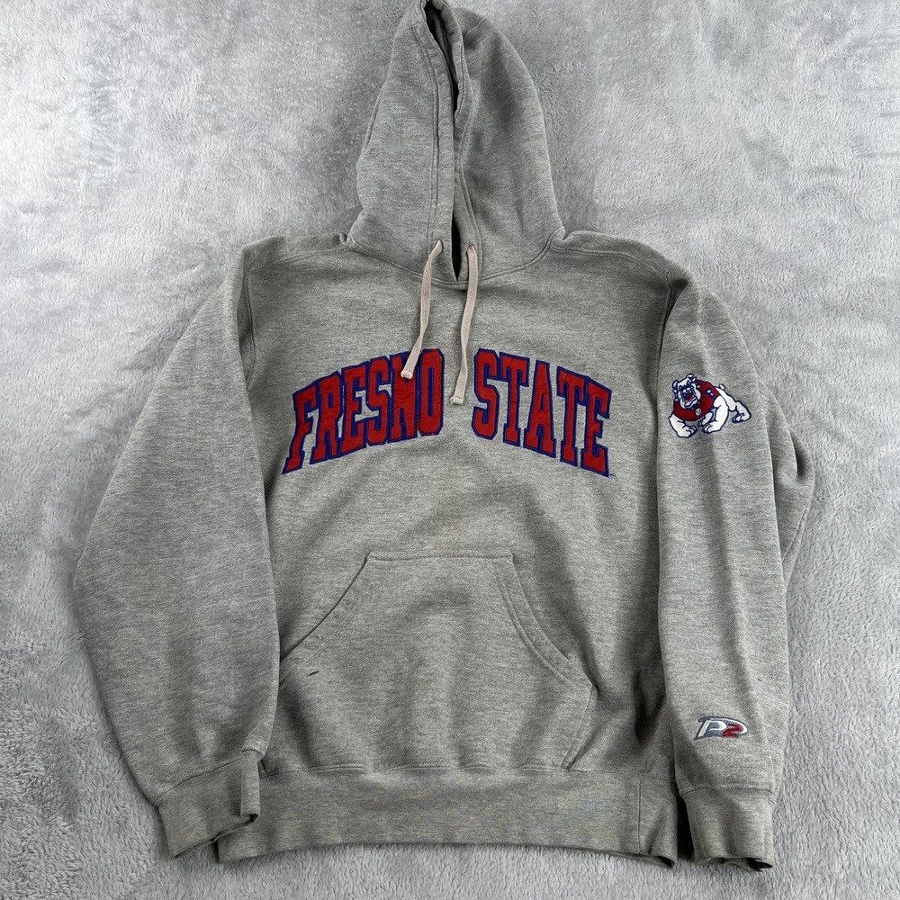 Fresno State Bulldogs Spellout Hoodie Mens S Gray Embroidered NCAA Pro Player